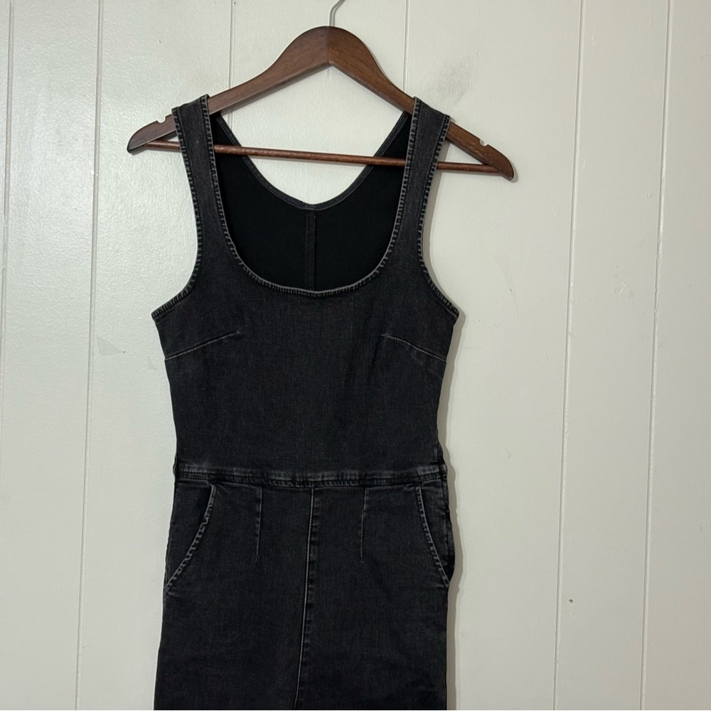 Free People Scarlet Black Denim Jumpsuit Women’s Size 2 Stretch Skinny Ankle Zip - Picture 4 of 12
